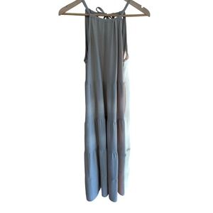 MSK Tiered Maxi Dress Beige Halter Neck Sleeveless Boho Beach Vacation